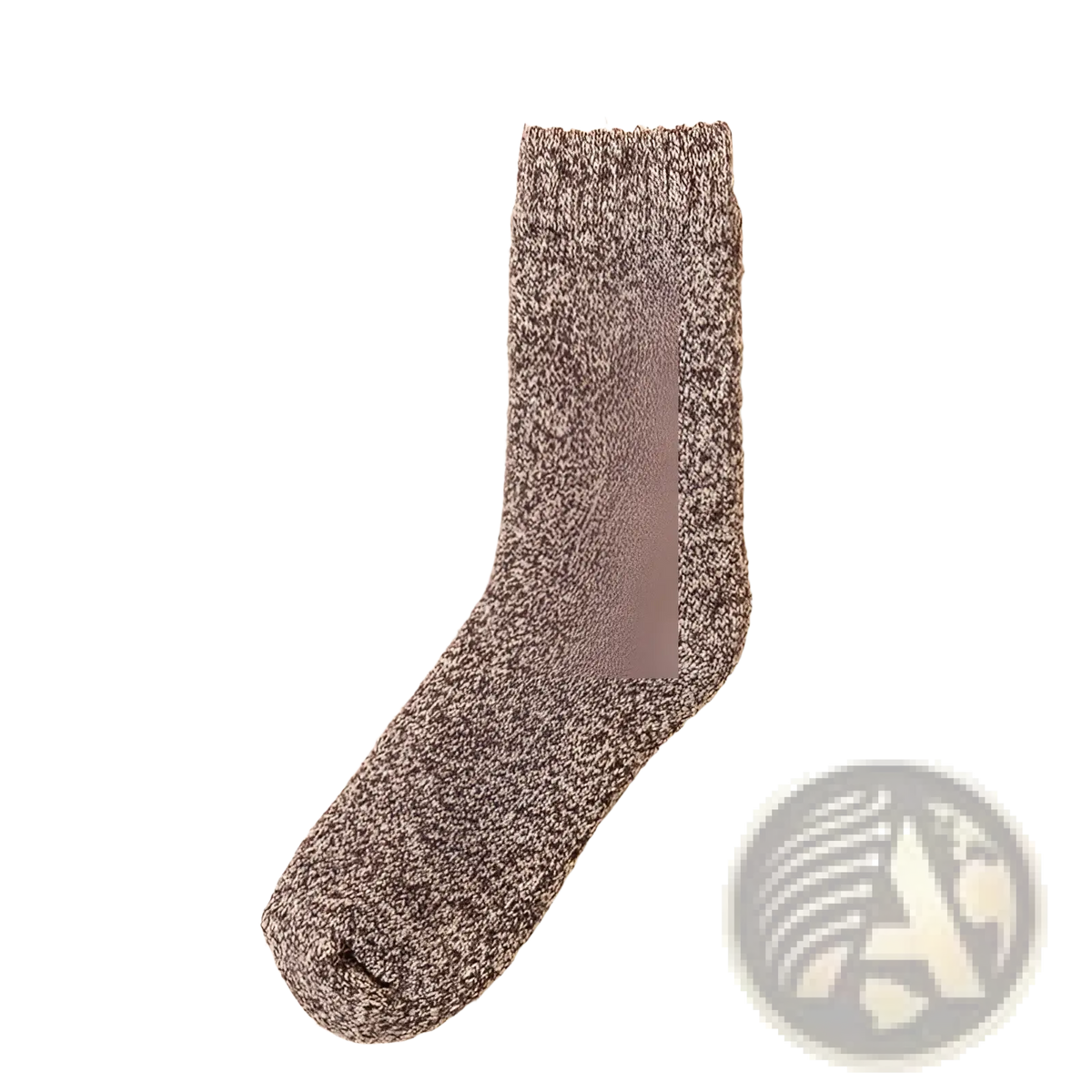 A cozy heathered gray wool sock for men with a thick knit and ribbed cuff designed for winter warmth