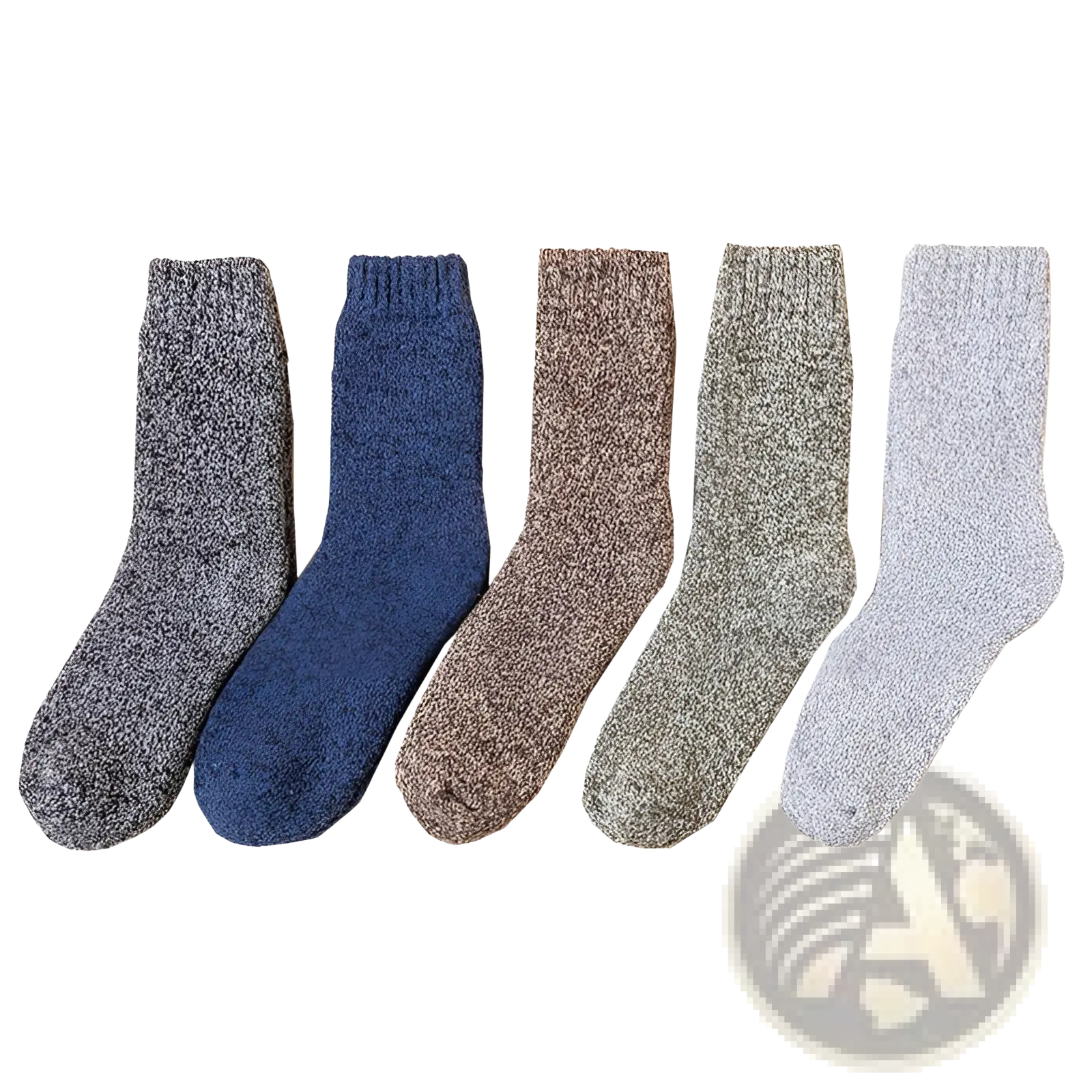 Five pairs of thick wool socks for men in cozy knit textures and assorted solid and heathered colors for winter warmth