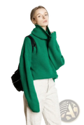 Vibrant emerald green wool turtleneck sweater with ribbed knit texture oversized pullover for cold weather