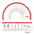 Set of red and white workout cards fitness exercise deck featuring anatomical illustrations and movement guidelines for home and gym use