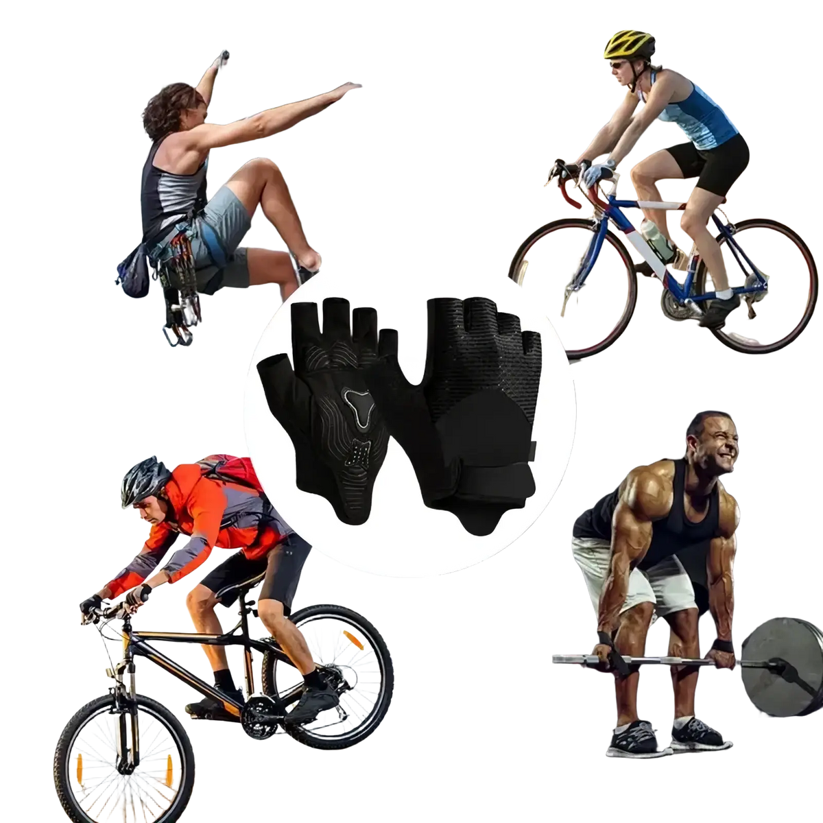 Black fingerless workout gloves with padded grip, textured design, and reinforced palm for fitness gear use