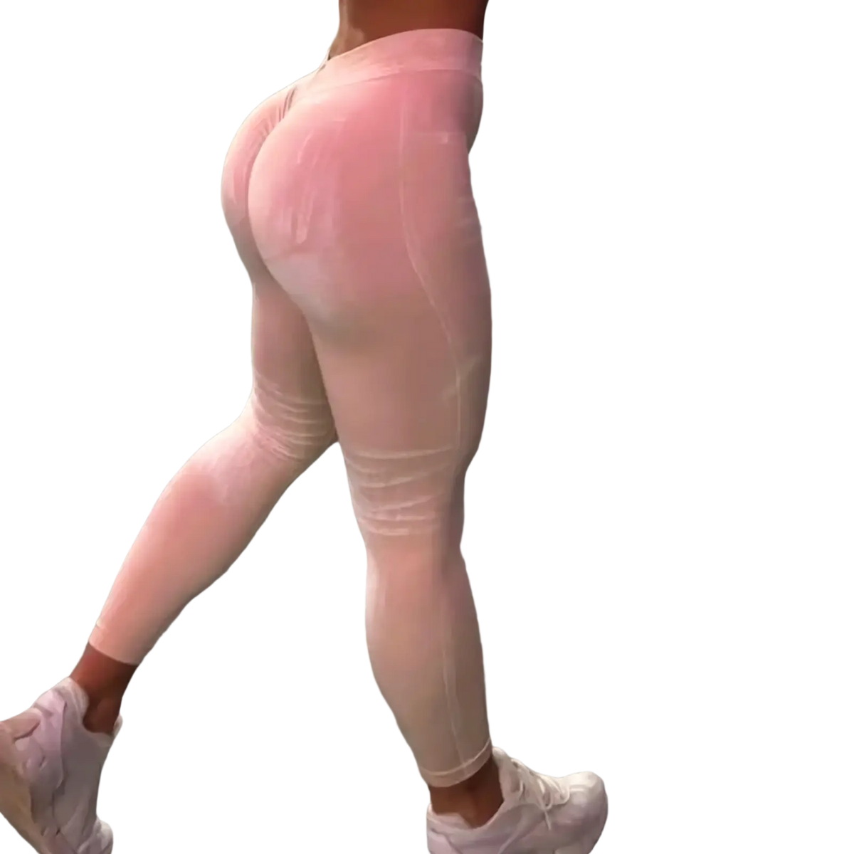 Pink high waisted workout leggings with booty lifting smooth form fitting fabric for fitness activities