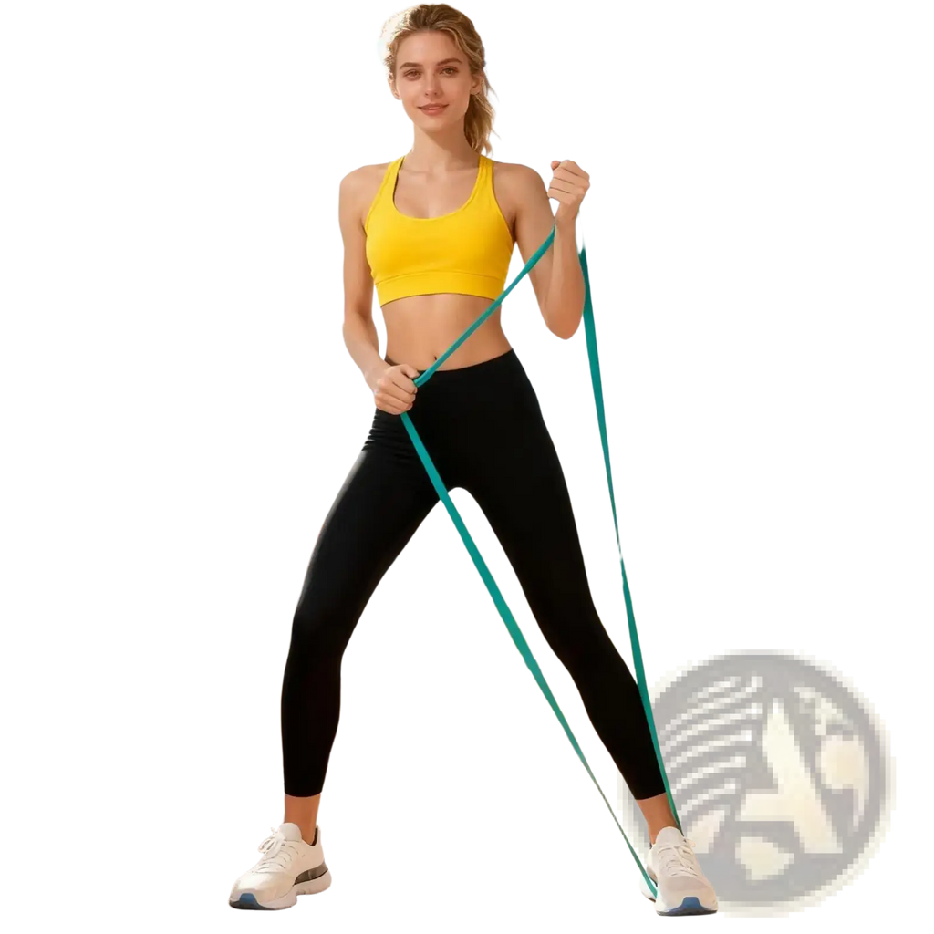 Teal workout resistance band made of durable material for strength training exercises and muscle toning