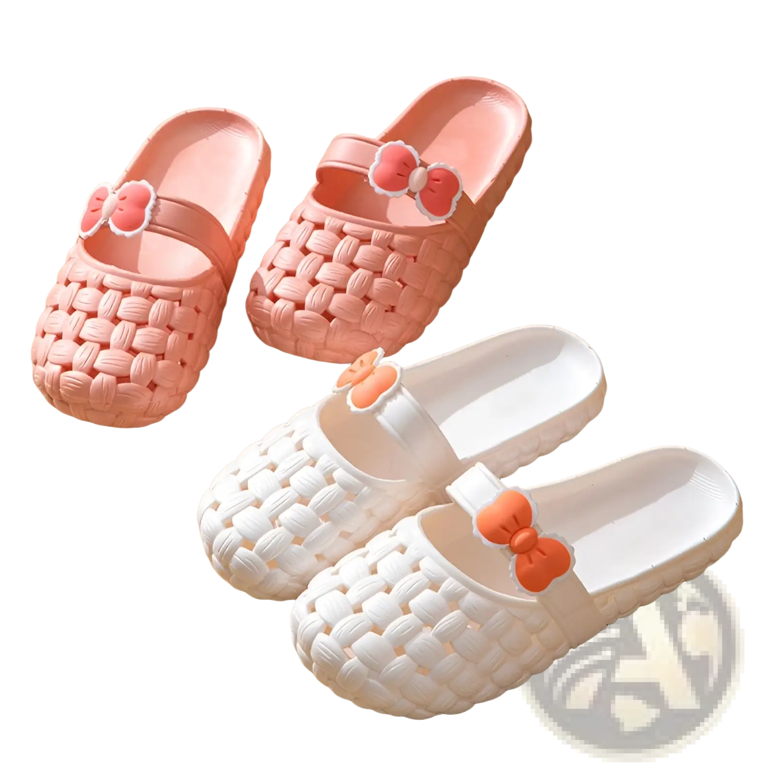 Woven bow slippers pink and white plastic summer pvc beach slide sandals with decorative bows