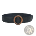 Black woven elastic belt with a wooden round buckle showcasing a stylish and durable design