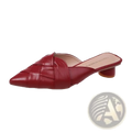 Red leather pointed toe mules with a woven strap design and low block heel for stylish comfort