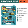 Wozobuy household hand tool set in teal plastic toolbox with eight tools including utility knife and screwdrivers