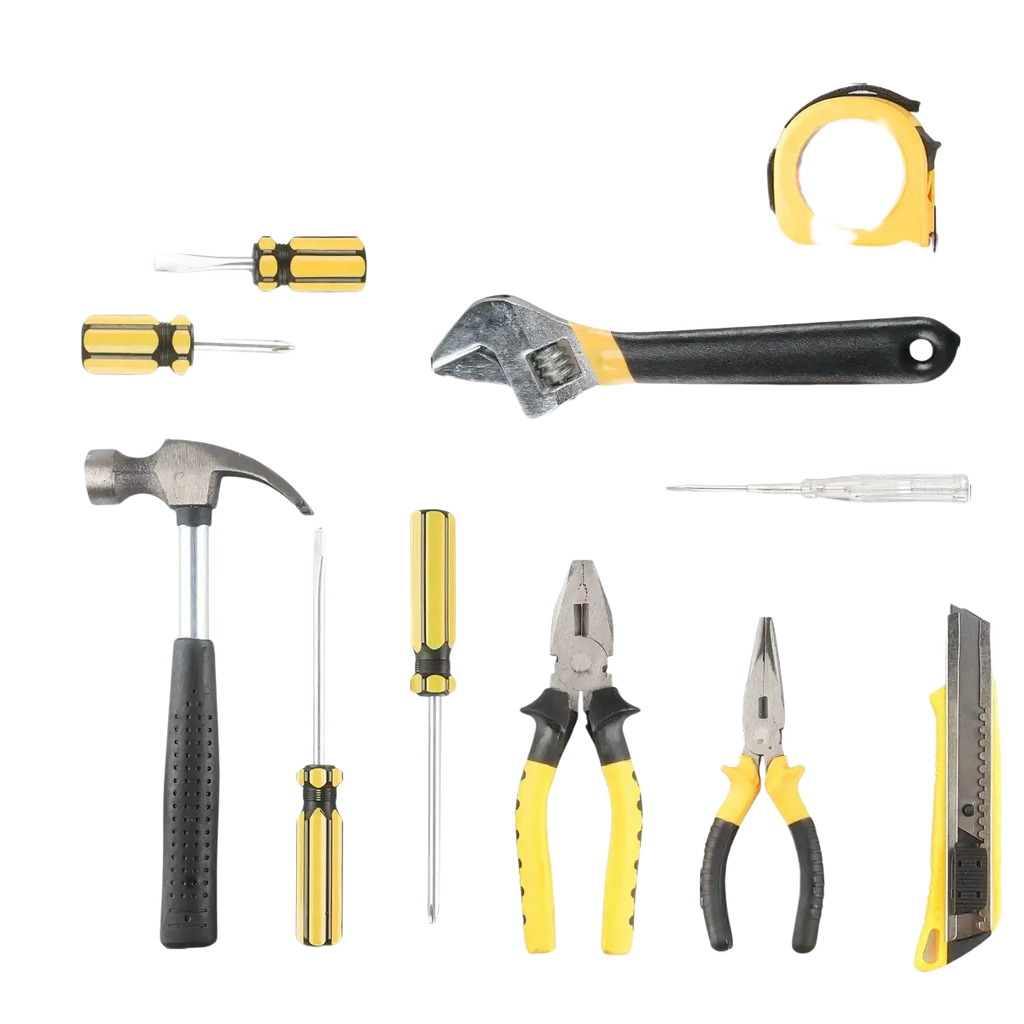 Yellow and black adjustable wrench with textured grip handle from wozobuy household hand tool set with storage case