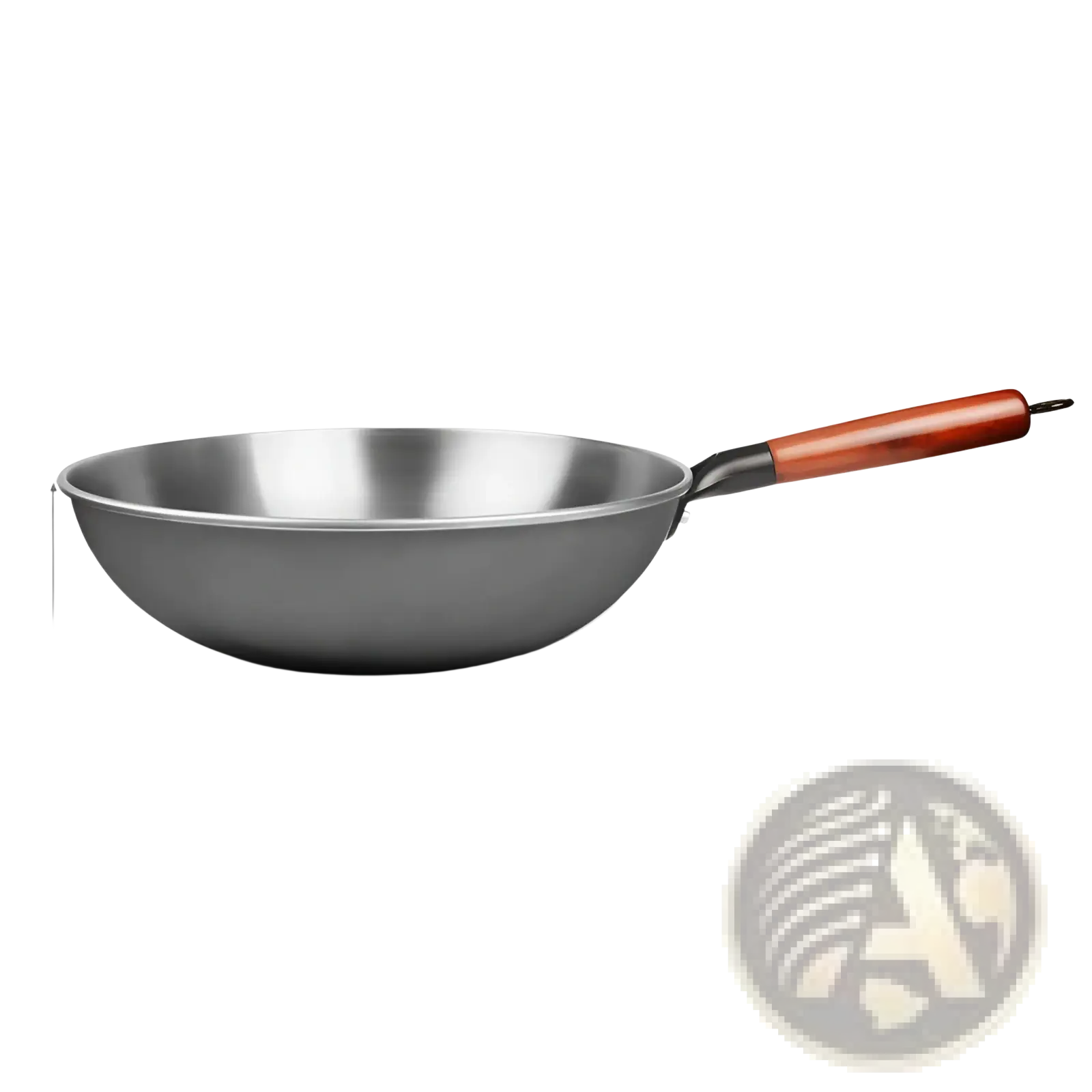 30cm stainless steel wok with wooden handle featuring a wrought iron nonstick cooking surface