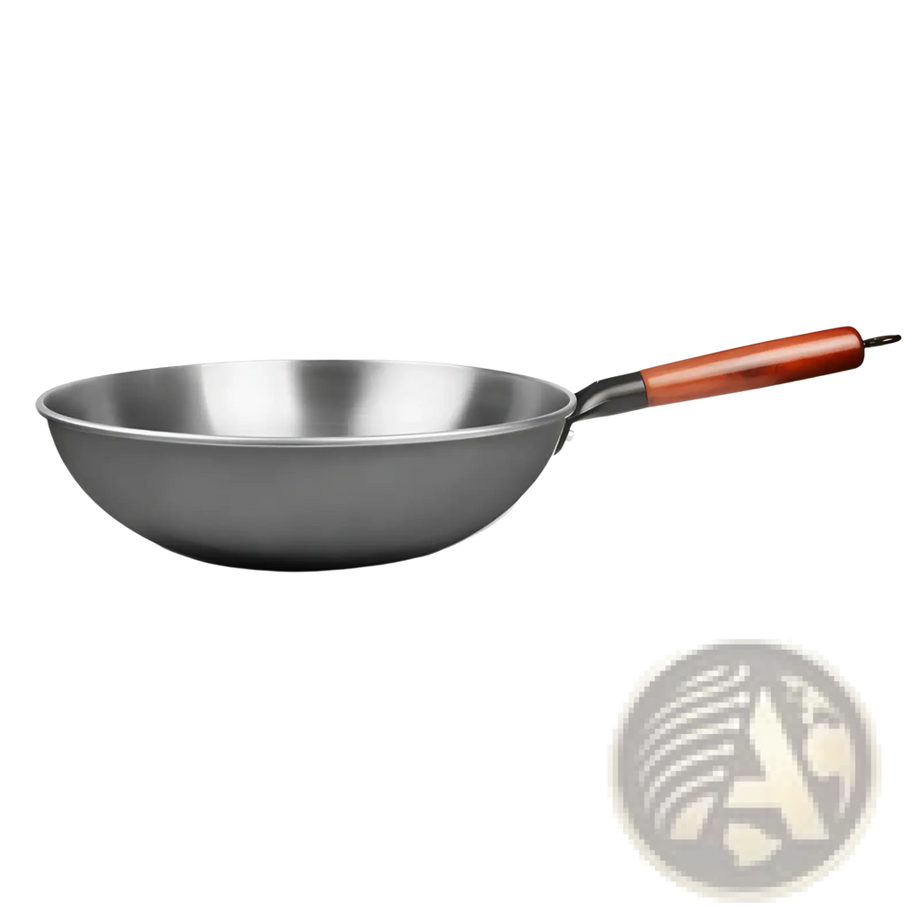 32cm stainless steel wrought iron nonstick wok with wooden handle for versatile cooking use