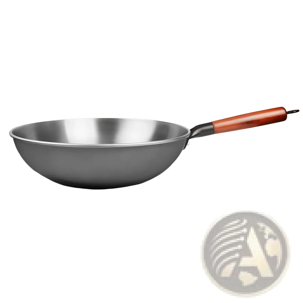 34cm stainless steel wrought iron nonstick wok with wooden handle ideal for stir frying and cooking