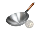 Silver stainless steel nonstick wok with wooden handle ideal for stir-frying and cooking Asian dishes