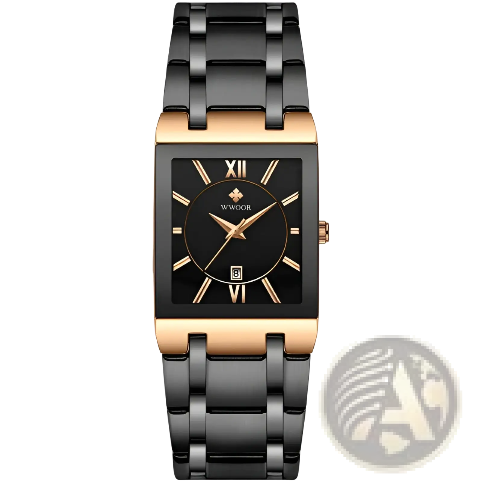Wwoor blue square women watch luxury stainless steel with black and gold rectangular ceramic band and roman numeral dial