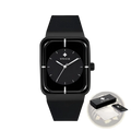 Black rectangular wwoor gold rectangle quartz watch with sleek matte finish and minimalist silver hands on dark dial