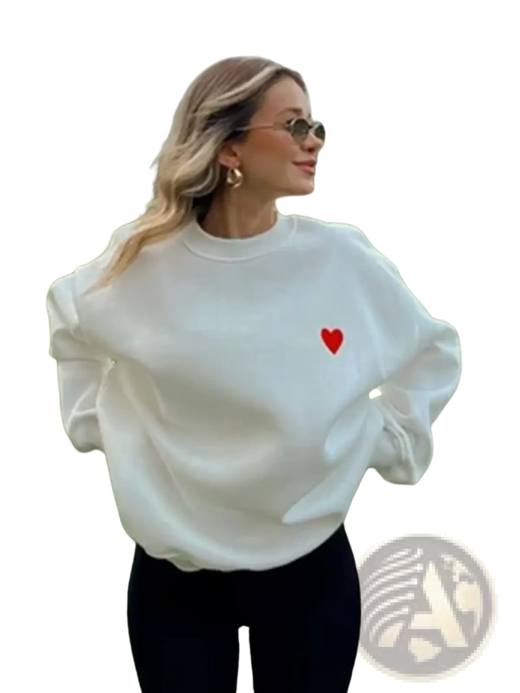 White oversized cotton sweatshirt featuring a small red embroidered heart on the left chest by Wxoy