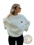 White oversized cotton sweatshirt featuring a small red embroidered heart on the left chest by Wxoy