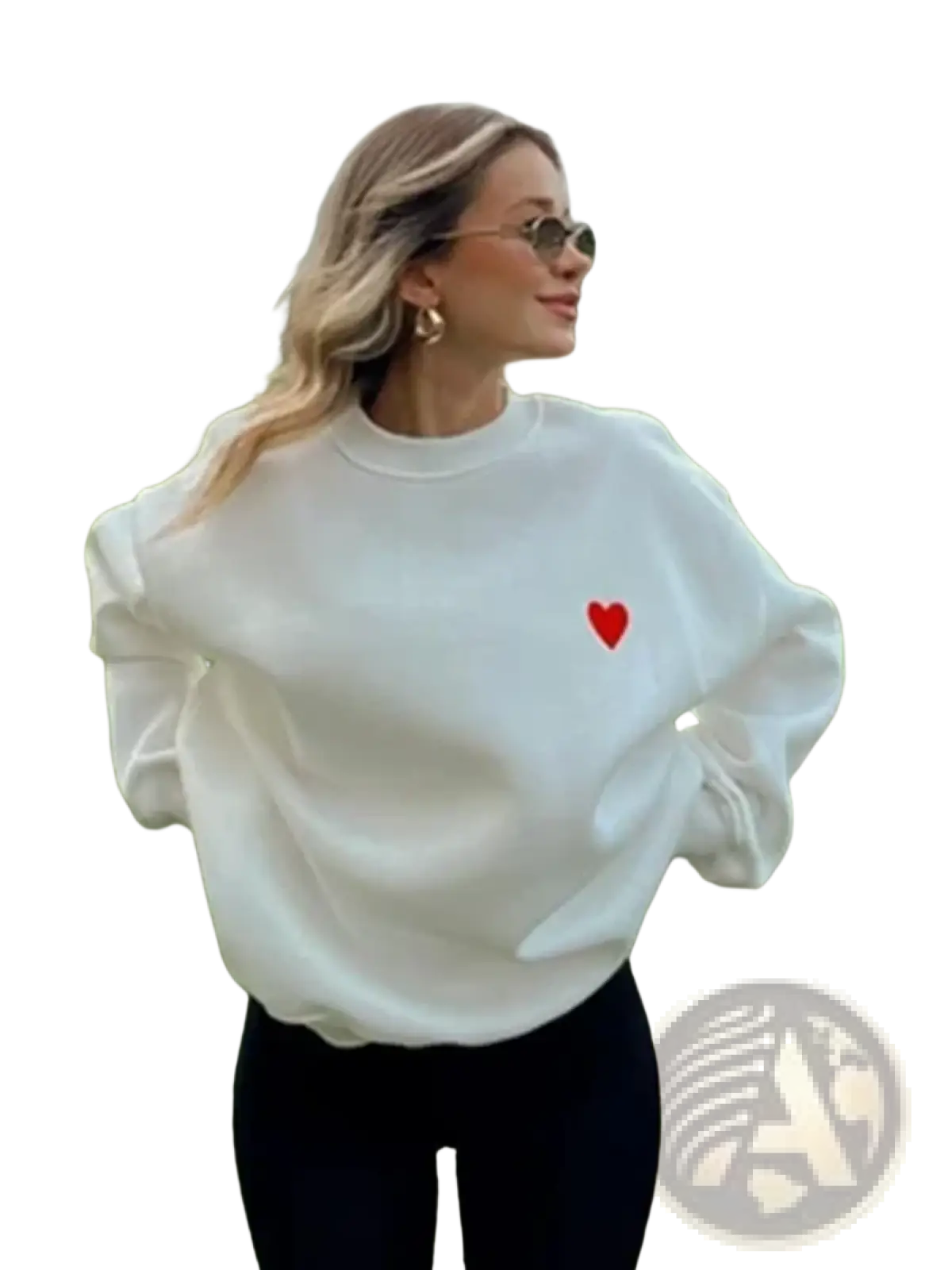 White oversized cotton sweatshirt featuring a small red embroidered heart on the left chest by Wxoy