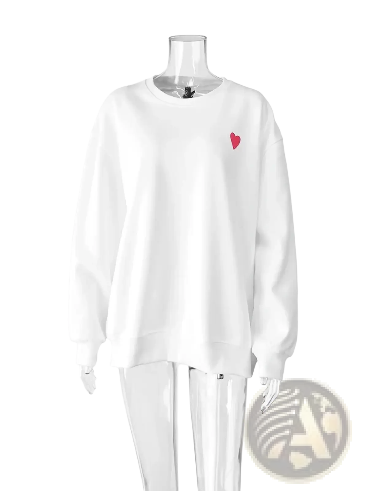 Wxoy embroidered heart oversized cotton hoodie in white with a small red heart embroidered on the left chest