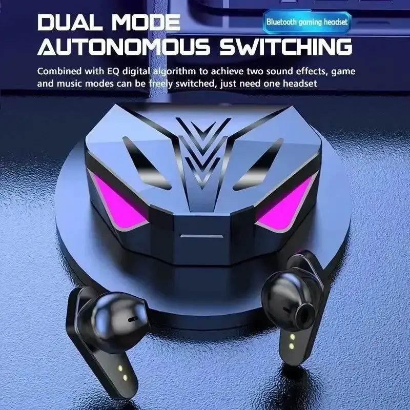 Black and pink x15 low latency wireless gaming earbuds in-ear style with matching charging case and glowing led lights