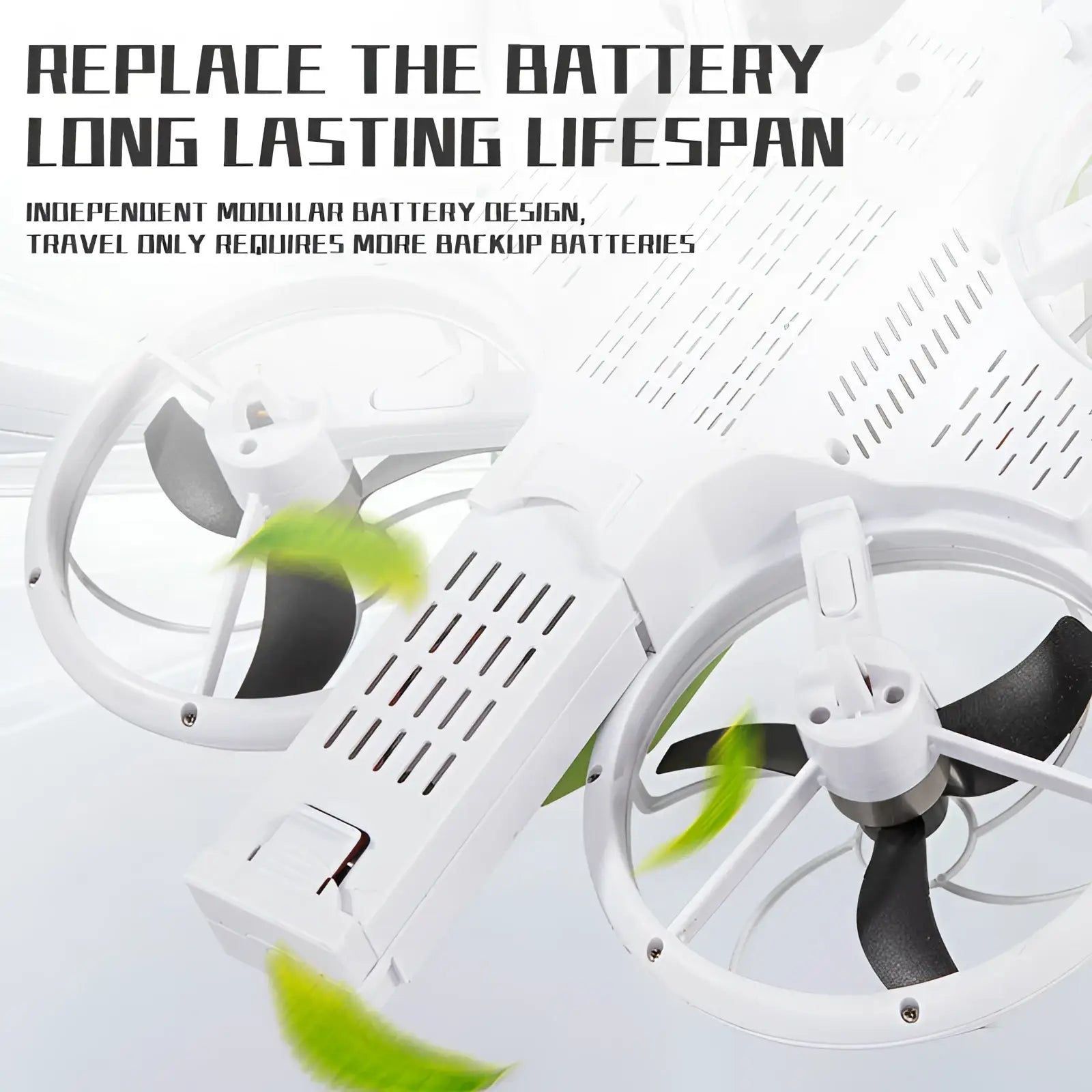 White and black X3 LED quadcopter drone with modular battery design and 2.8 inch screen control visible from the back side