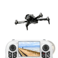 Black X5 camera drone with dual battery and white remote control featuring a screen displaying a scenic view