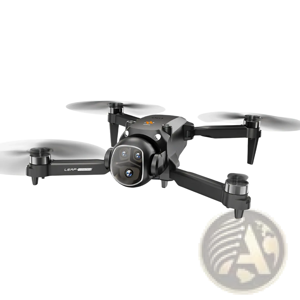 Black leap x5 camera drone with compact foldable design and integrated camera system shown from the back side