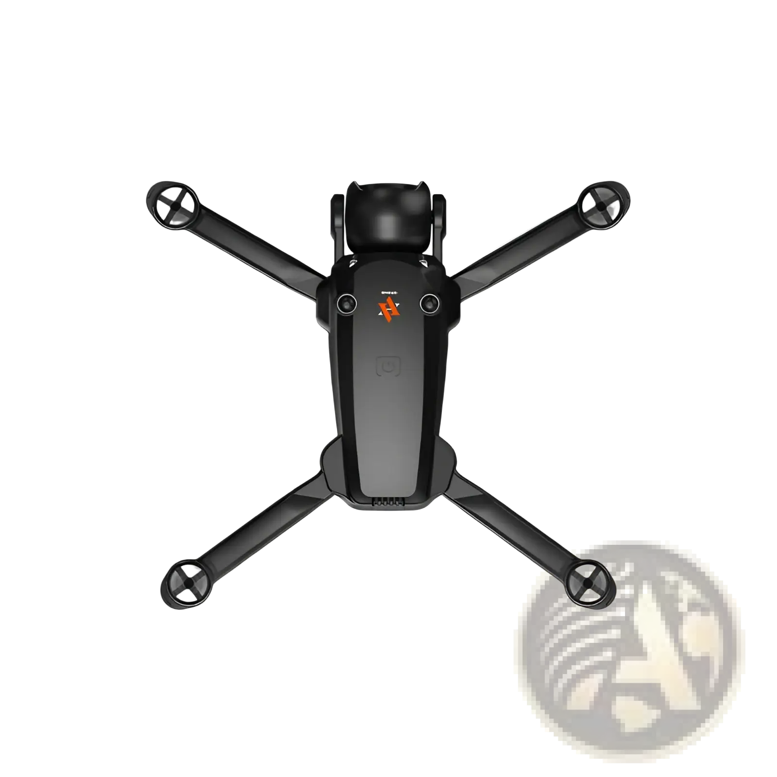 Black x5 camera drone quadcopter with four spinning propellers and central camera housing with screen remote and dual battery