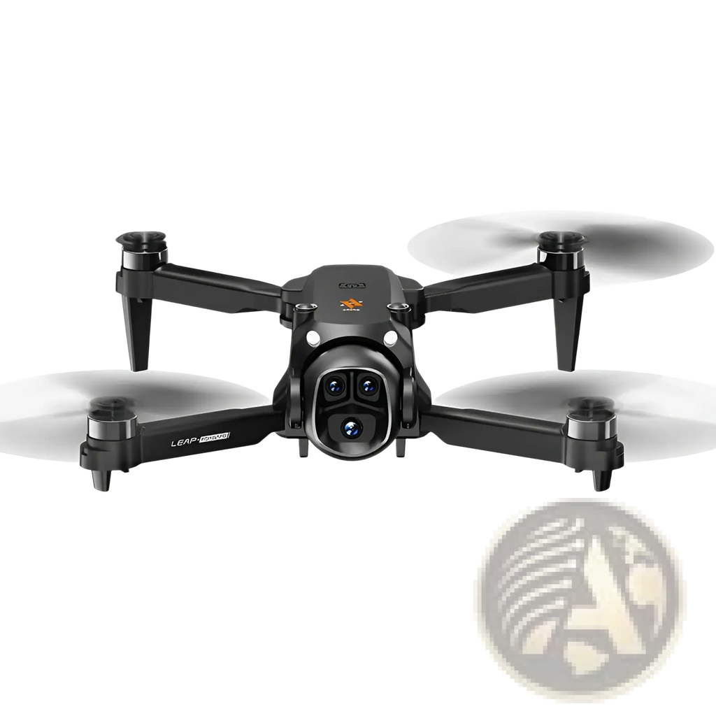 Black x5 camera drone with screen remote dual battery featuring leap branding and a prominent camera system