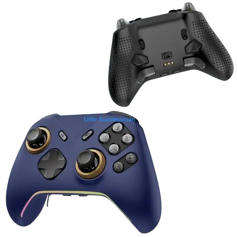 Navy blue silicone protective case skin for Xbox controller with gold analog sticks and black buttons