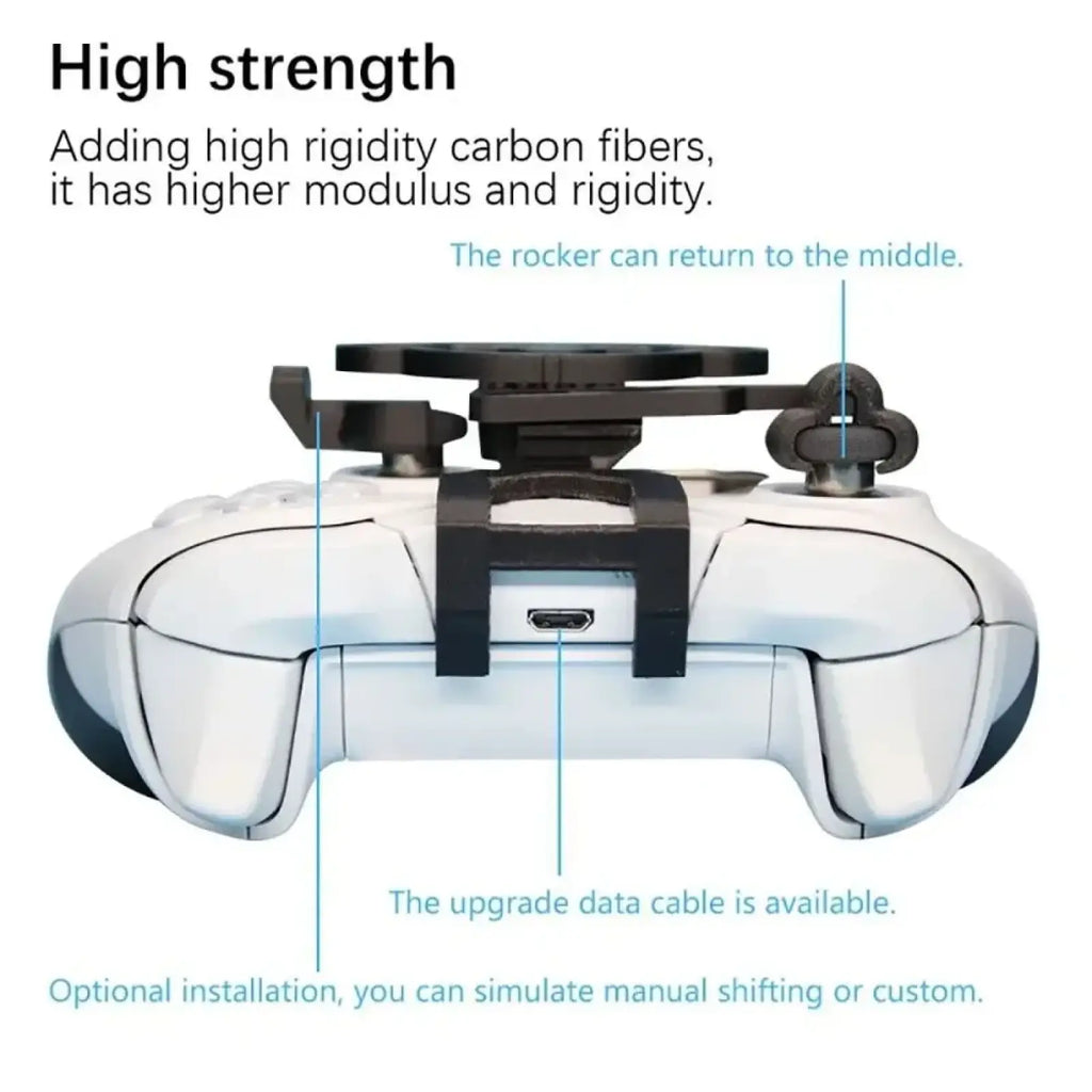 White and black xbox mini racing steering wheel attachment with carbon fiber reinforced grip for enhanced control