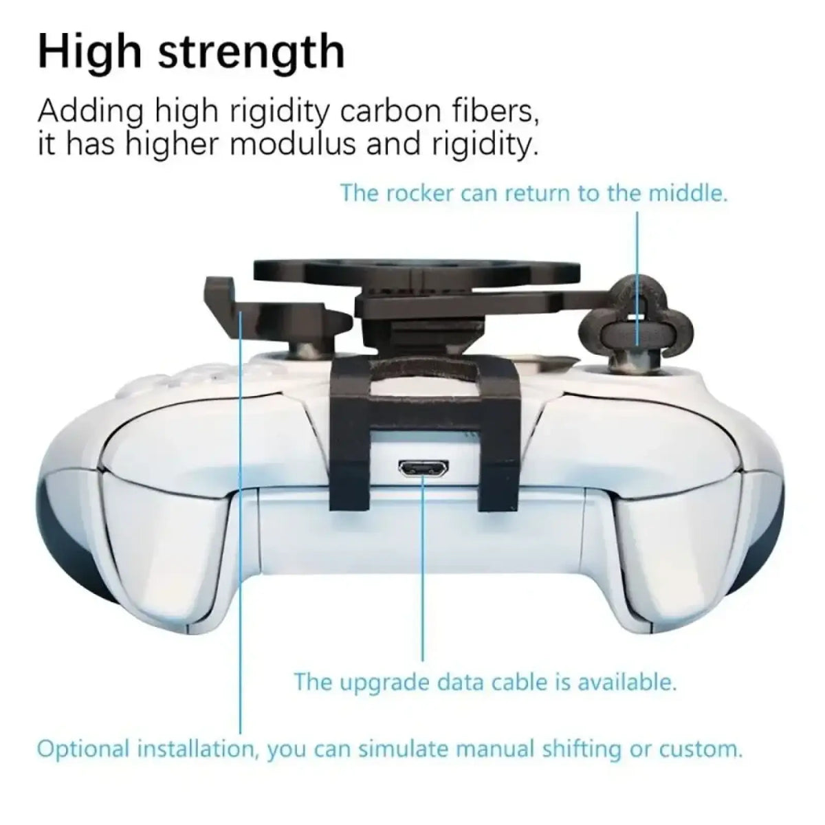 White and black xbox mini racing steering wheel attachment with carbon fiber reinforced grip for enhanced control