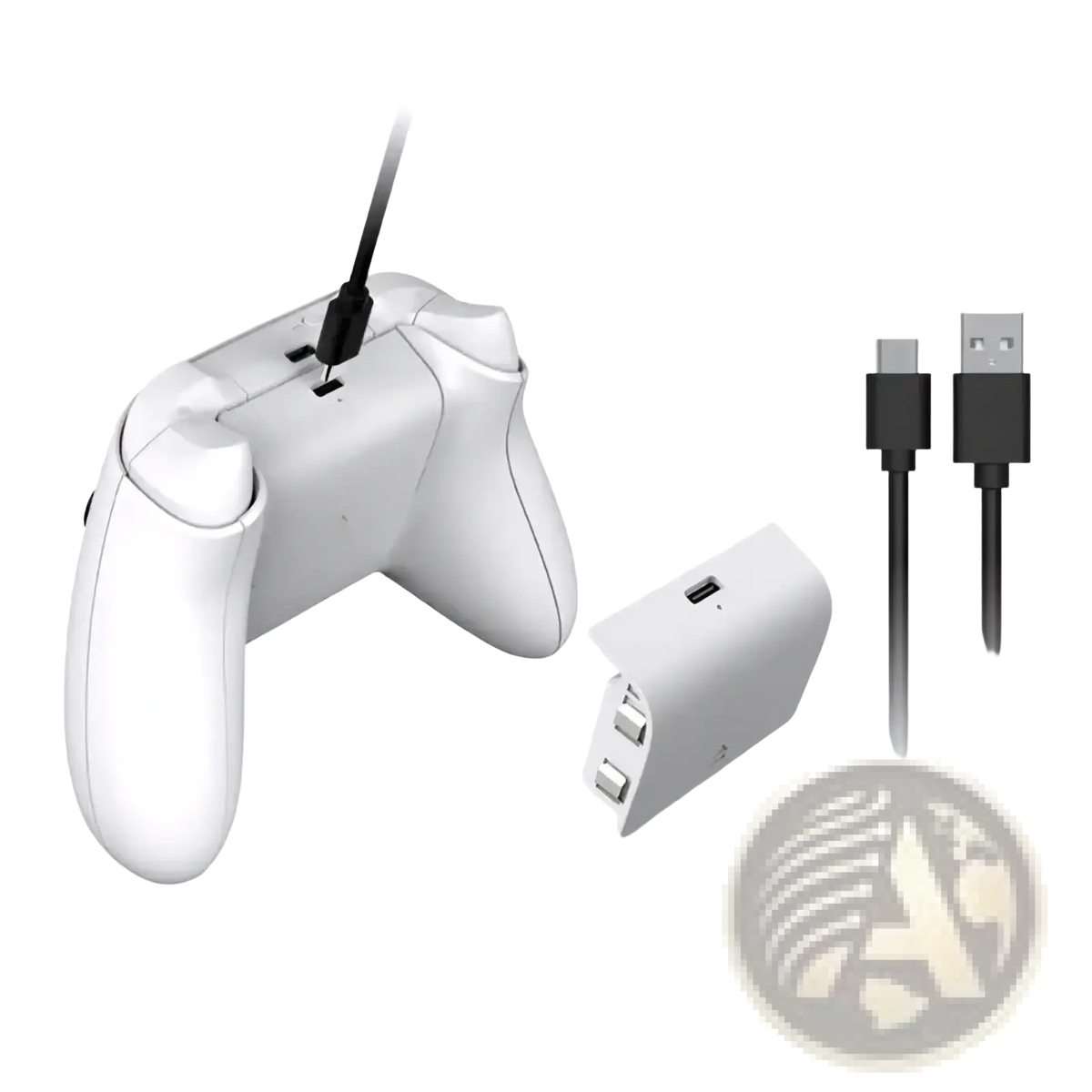 White xbox series s rechargeable battery pack with controller charging dock and usb cables for convenient power-up