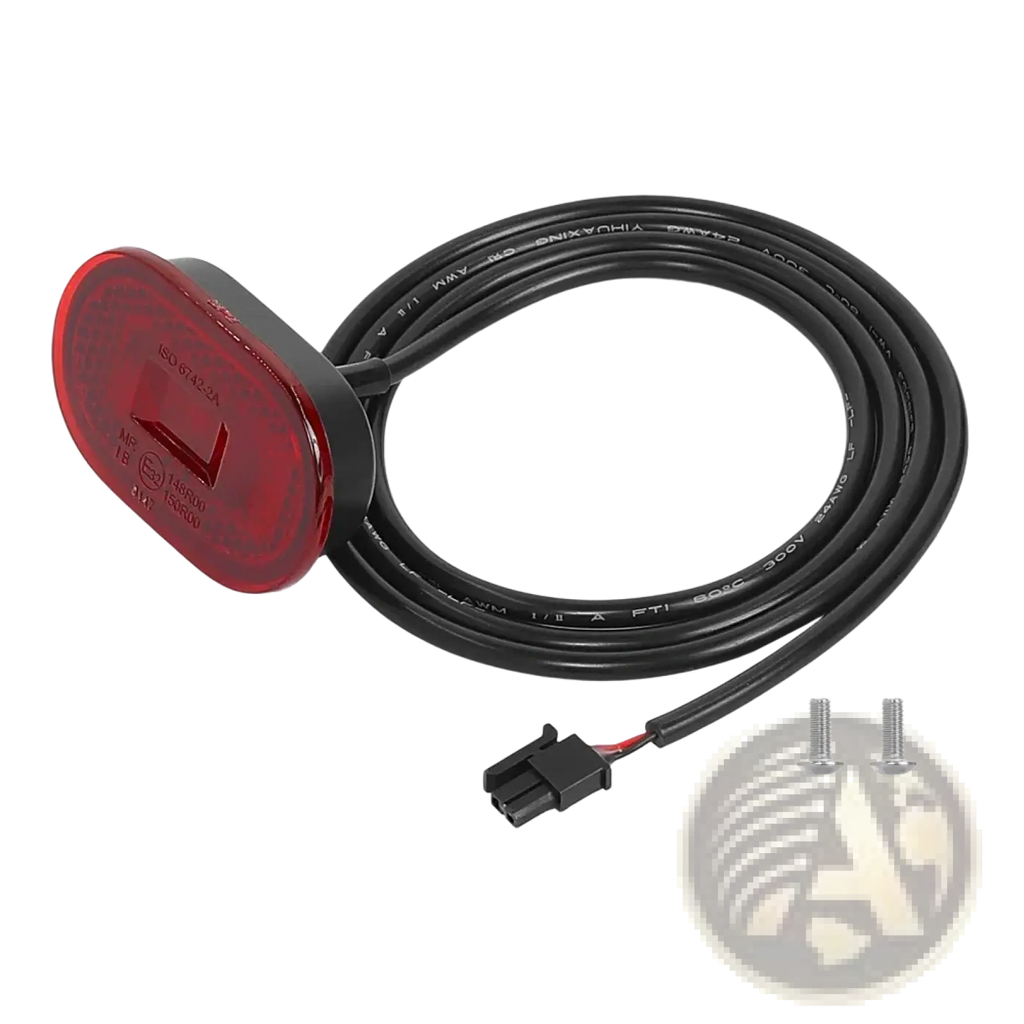 Red oval-shaped led tail light with black housing and coiled wiring for Xiaomi 4 ultra mudguard fender bracket parts