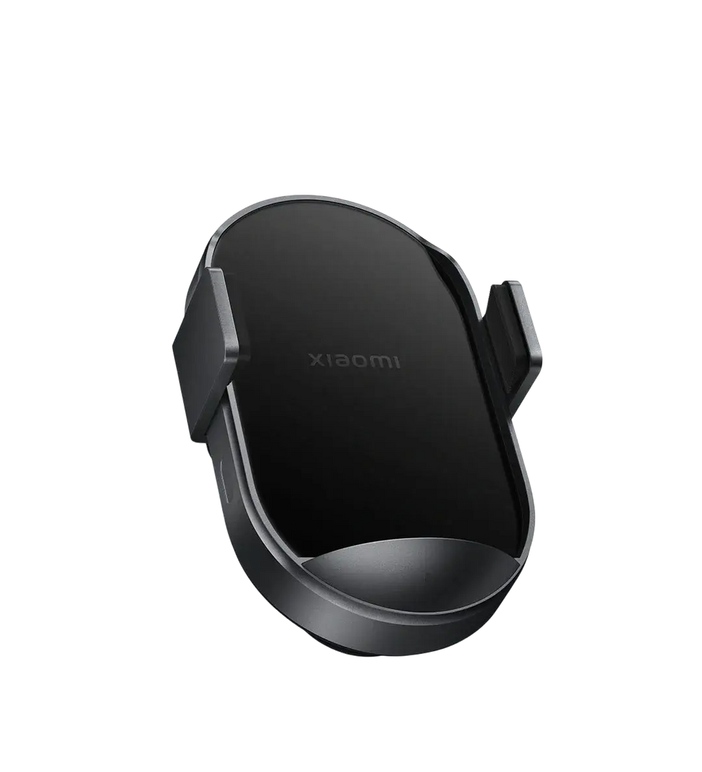 Black Xiaomi 50w car wireless charger with dual interface heat dissipation and sleek matte finish in oval design