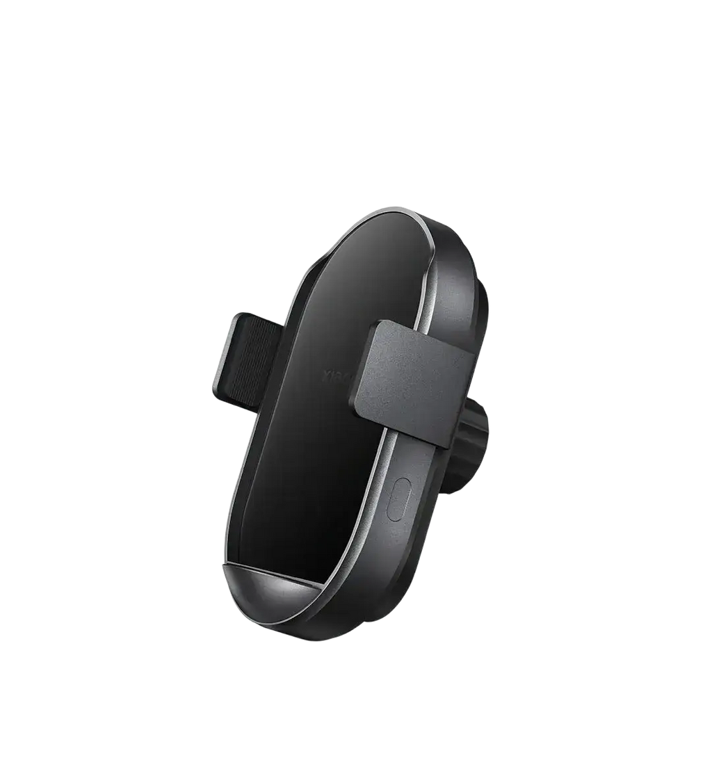 Black xiaomi 50w car wireless charger with sleek curved design and adjustable clip for car wireless charging