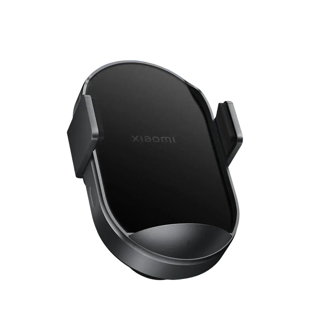 Black xiaomi 50w car wireless charger with sleek curved design and matte finish for fast mounting in vehicles