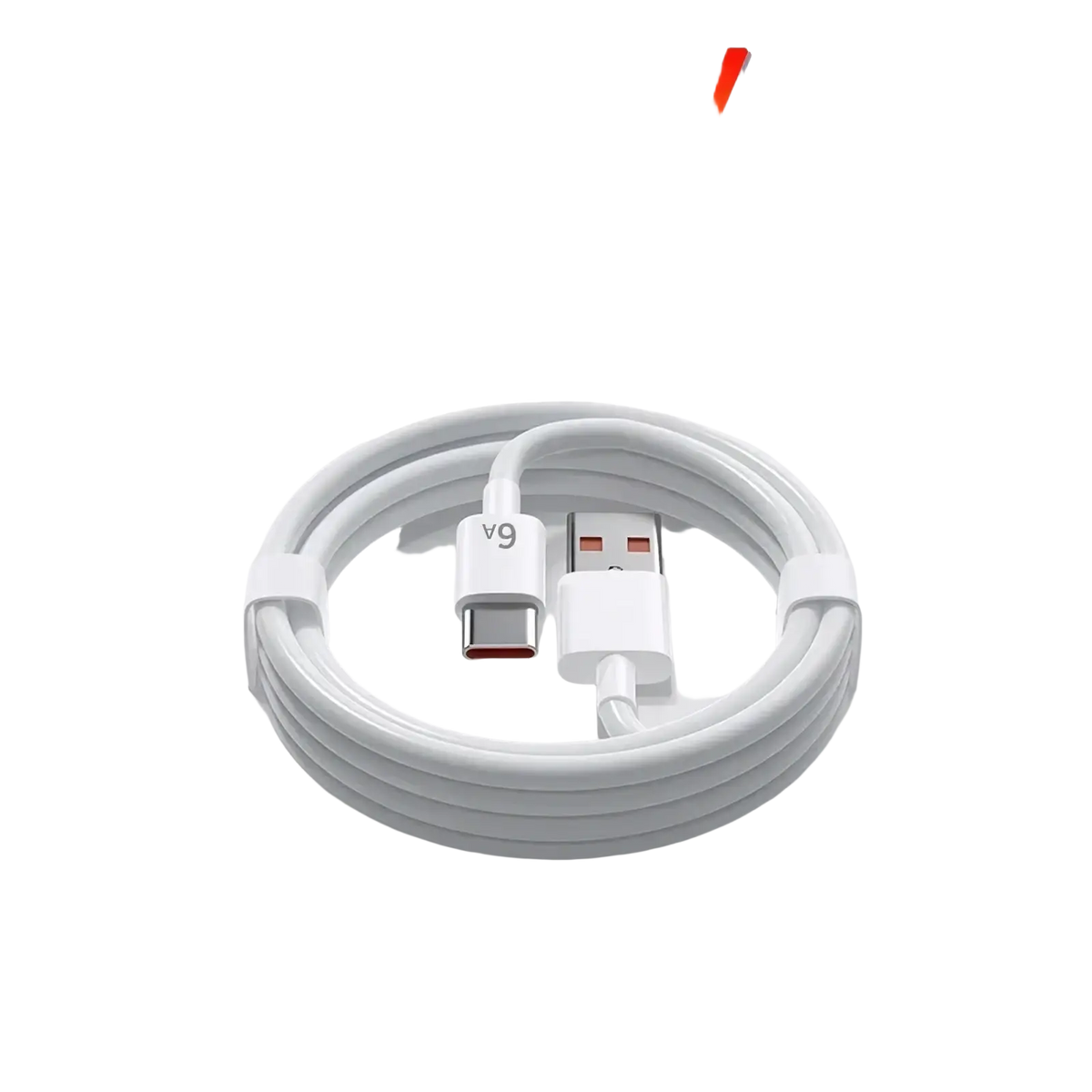 White Xiaomi 67w fast charging USB-C to USB-A cable with sleek coiled design and v9 branding on the connector