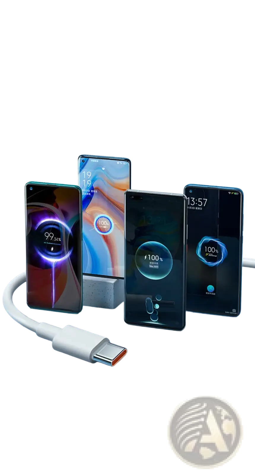 White Xiaomi 67w fast charging type c cable with orange accent on the usb-c connector for fast data and power transfer
