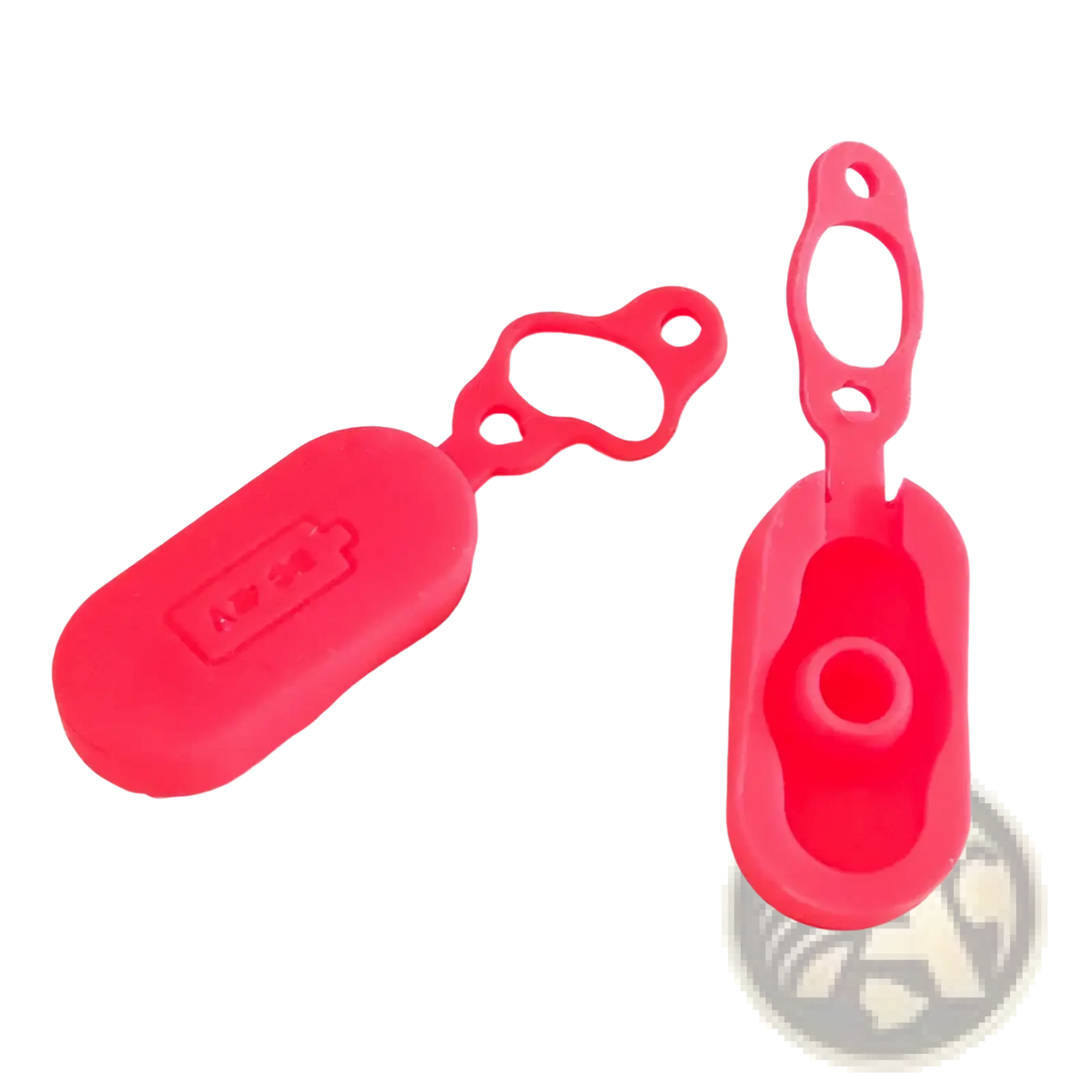 Bright red silicone waterproof charging cover for xiaomi m365 scooter with molded battery icon and attached loop