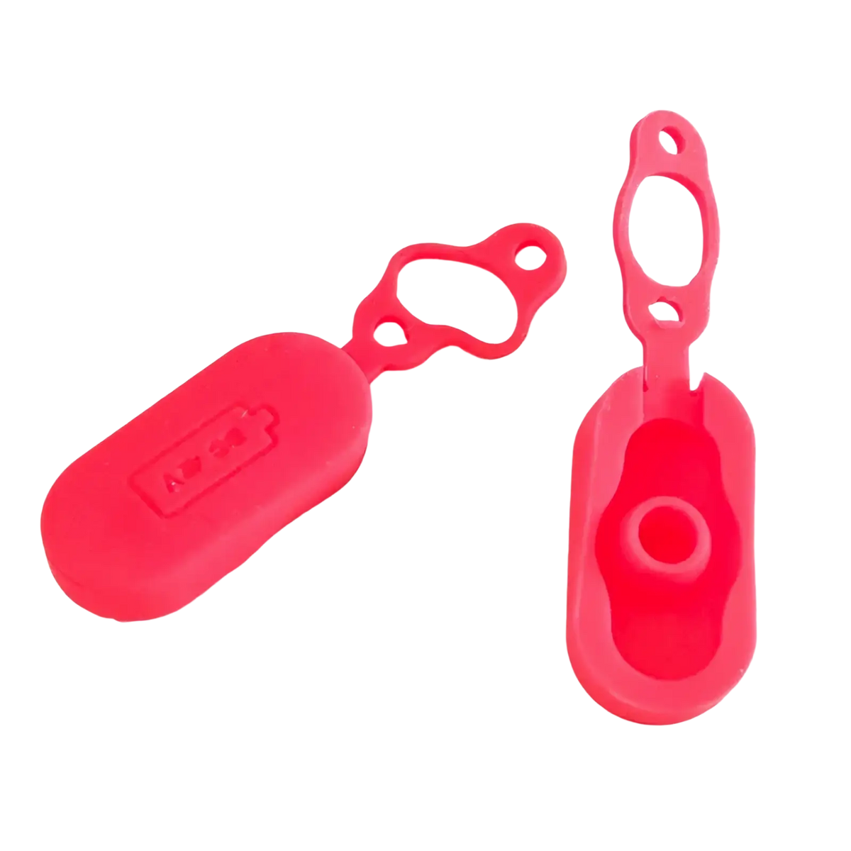 Bright red silicone waterproof charging cover for xiaomi m365 scooter with molded battery icon and attached loop
