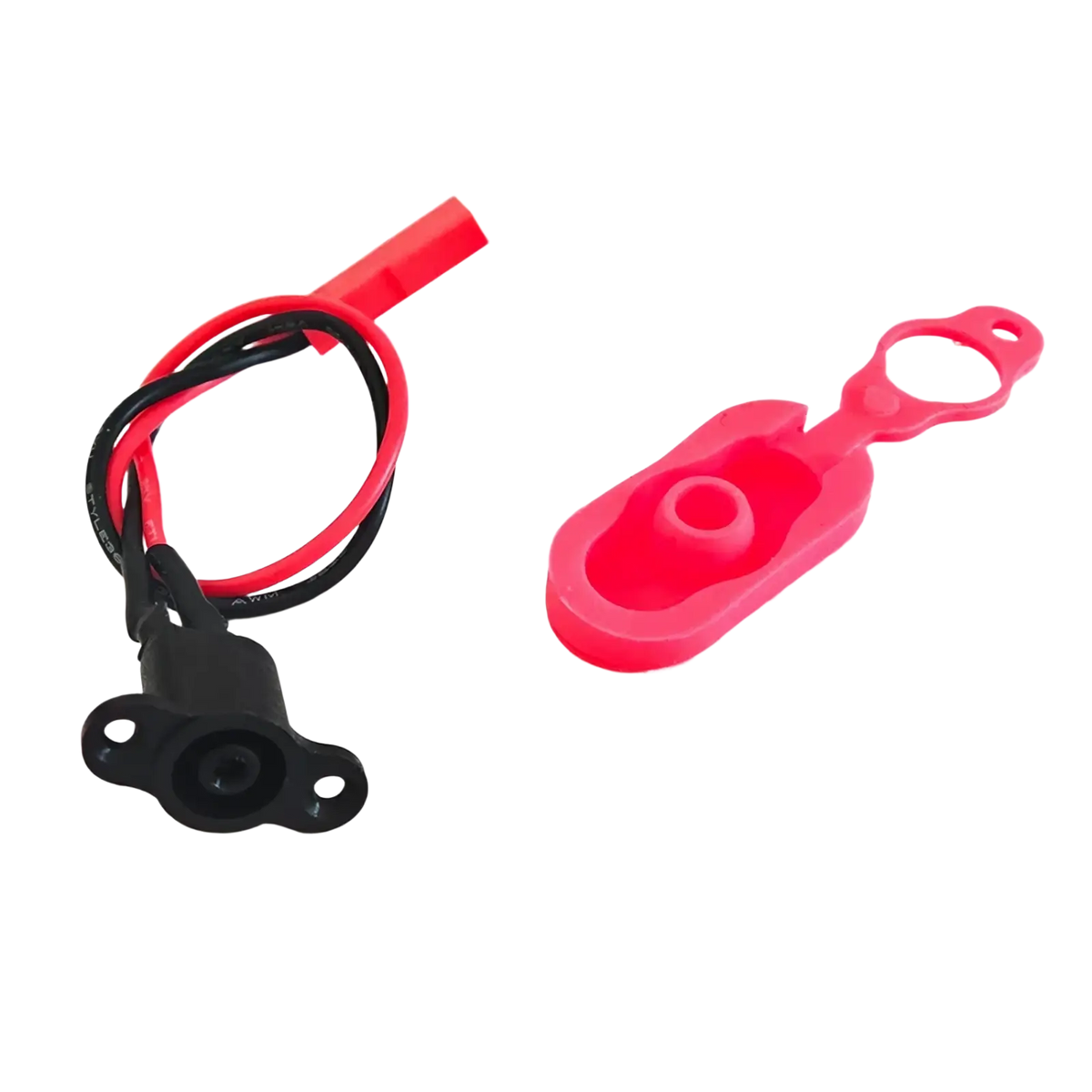 Red and black rc car battery connector with matching red plastic tool for Xiaomi M365 scooter charging port with waterproof cover