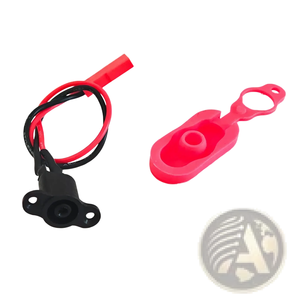Red and black rc car battery connector with matching red plastic tool for Xiaomi M365 scooter charging port with waterproof cover