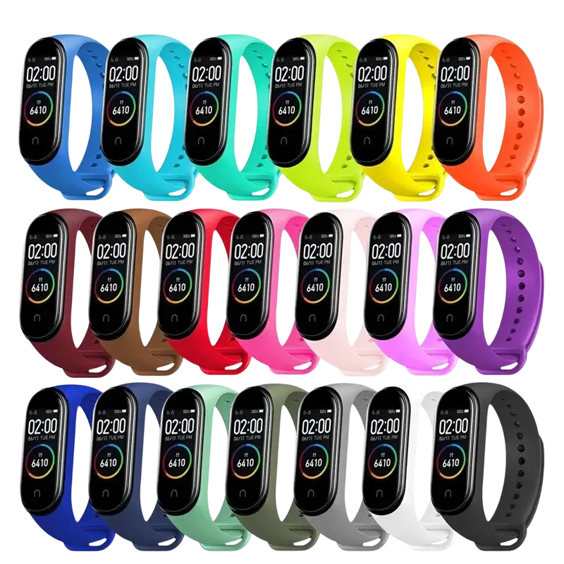 A collection of colorful silicone bracelet wrist straps for xiaomi mi band 4 featuring flexible ergonomic design