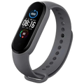Gray xiaomi mi band wristband silicone bracelet with rectangular touchscreen displaying time steps and heart rate