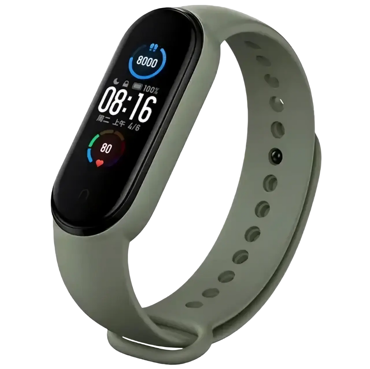Olive green silicone wristband bracelet with black screen displaying time steps heart rate for xiaomi mi band fitness tracking