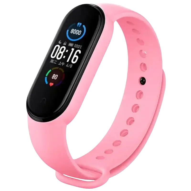 Pink silicone wristband silicone bracelet for xiaomi mi band with black display showing time steps and heart rate
