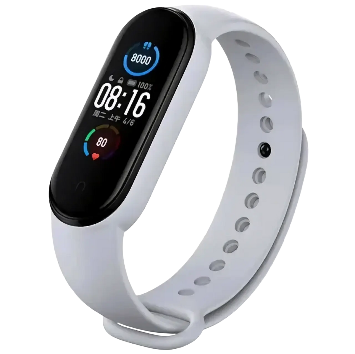 Xiaomi mi band white wristband silicone bracelet with black screen displaying time steps and heart rate