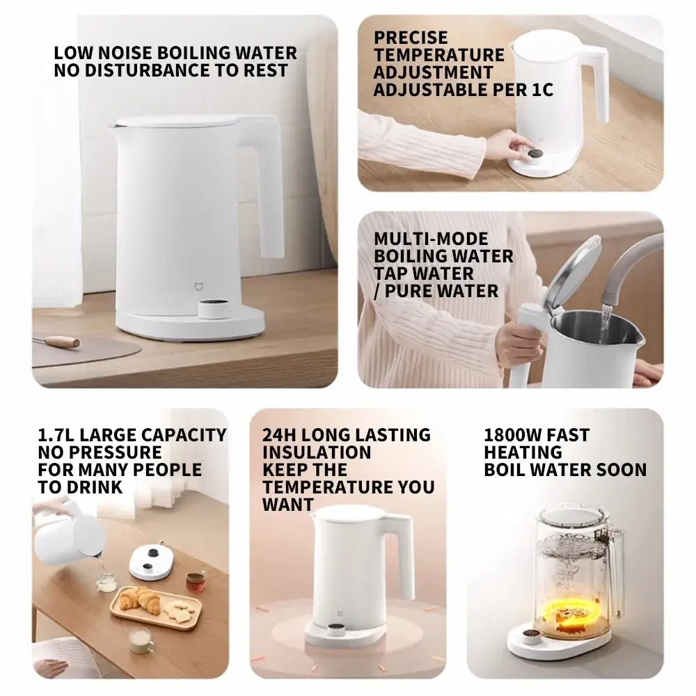 White xiaomi mijia smart kettle 2 pro electric kettle with sleek minimalist design and 1.7l capacity for quick boiling