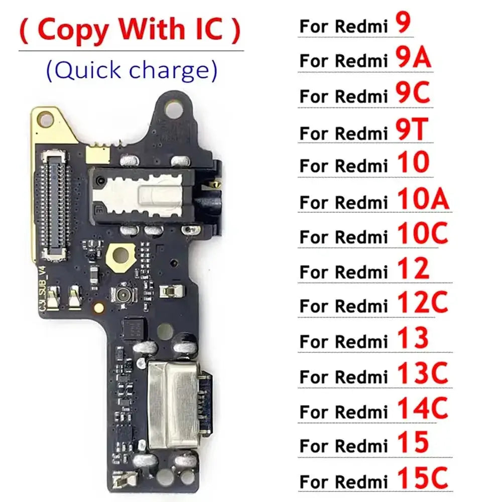 Black circuit board with gold connectors and silver charging port copy with ic for xiaomi redmi 10c 10a 13c 14c china post