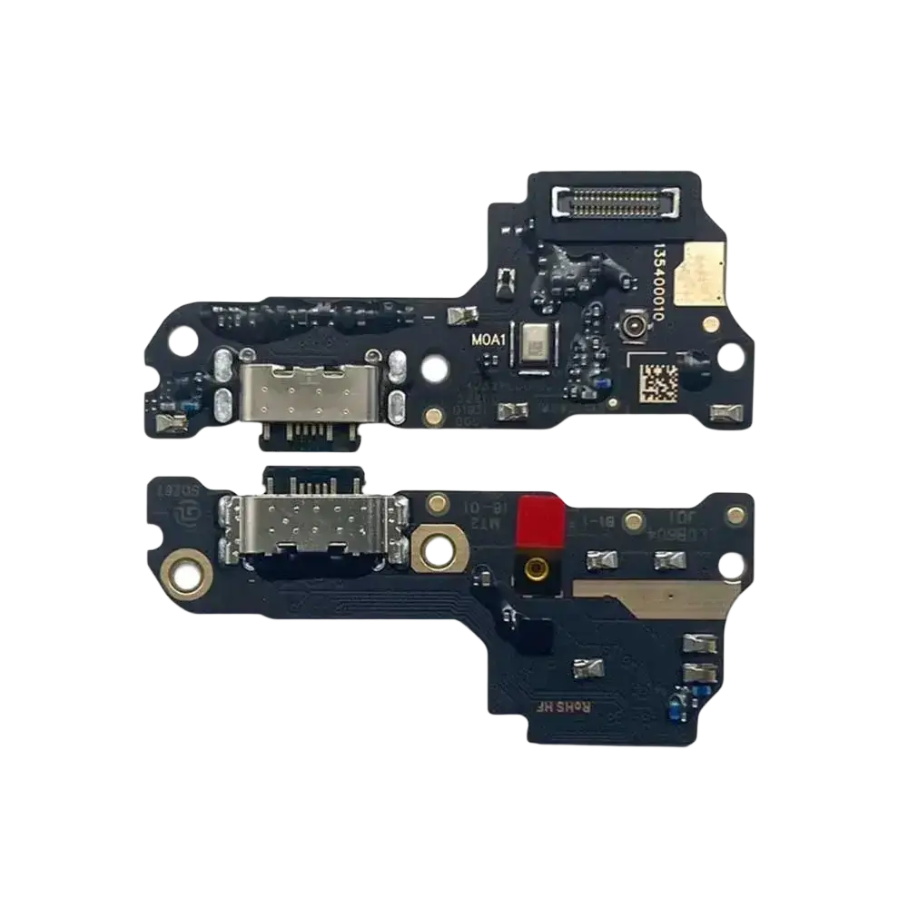 Black circuit board flex cable with silver usb-c charging port and gold connectors for xiaomi redmi 10c 10a 13c 14c models